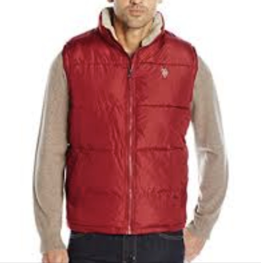 Red Vintage U.S. Polo Assn. Puffer Collared Vest w/ Beige Sherpa Linining Sz XXL